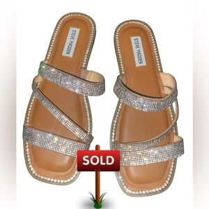 Steve Madden Silver Rhinestone Triple-Strap Slide Sandals